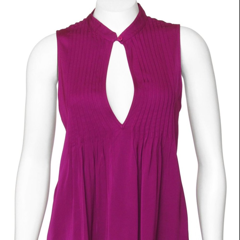 Theory Dark Magenta Lutila Pintucked Sleeveless Flowy Blouse